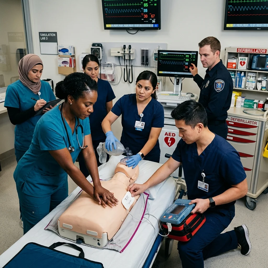Healthcare professionals team practicing resuscitations